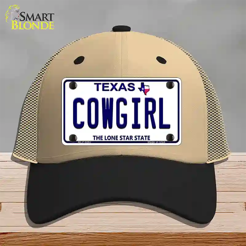 Cowgirl Texas Novelty License Plate Hat Mesh / Khaki|Black