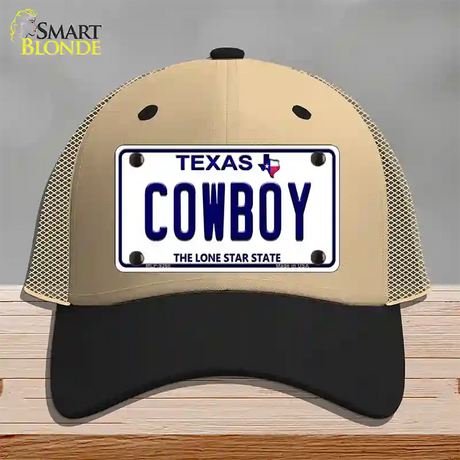 Cowboy Texas White Novelty License Plate Hat Mesh / Khaki|Black