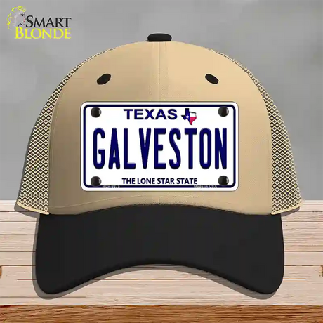 Galveston Texas Novelty License Plate Hat Mesh / Khaki|Black