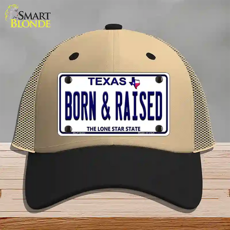 Born and Raised Texas Novelty License Plate Hat Mesh / Khaki|Black