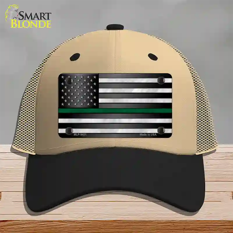 American Flag Thin Green Line Novelty License Plate Hat Mesh / Khaki|Black