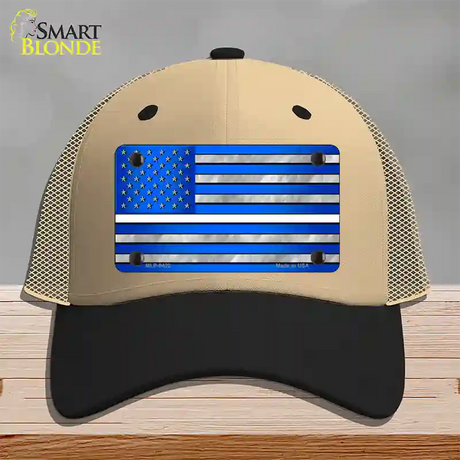 Blue American Flag Thin White Line Novelty License Plate Hat Mesh / Khaki|Black