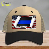 Thin Blue Line Scroll Novelty License Plate Hat Mesh / Khaki|Black