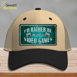 Rather Play Video Games Novelty License Plate Hat Mesh / Khaki|Black