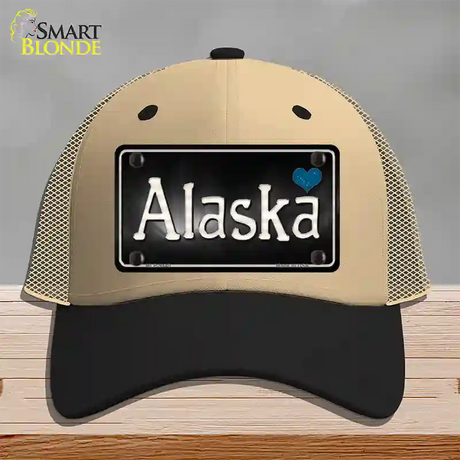 Alaska Flag Script Novelty License Plate Hat Mesh / Khaki|Black