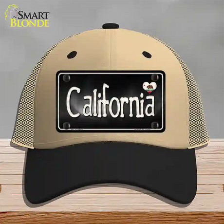 California Flag Script Novelty License Plate Hat Mesh / Khaki|Black