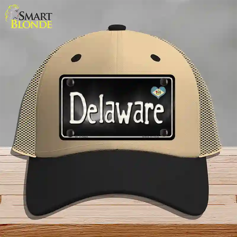 Delaware Flag Script Novelty License Plate Hat Mesh / Khaki|Black