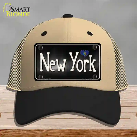 New York Flag Script Novelty License Plate Hat Mesh / Khaki|Black