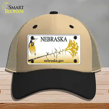 Nebraska Blank Novelty License Plate Hat Mesh / Khaki|Black