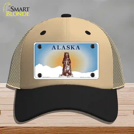 Alaska Bear Blank Novelty License Plate Hat Khaki Mesh