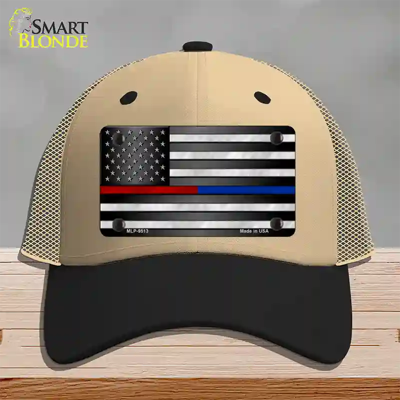 American Flag Police / Fire Novelty License Plate Hat Mesh / Khaki|Black