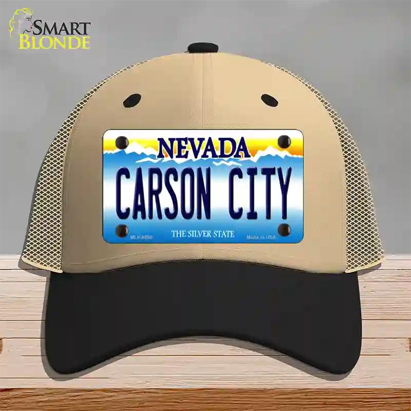 Carson City Nevada Novelty License Plate Hat Mesh / Khaki|Black