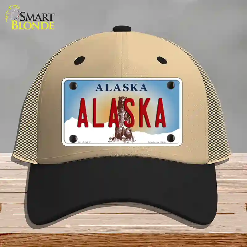 Alaska State Novelty License Plate Hat Mesh / Khaki|Black