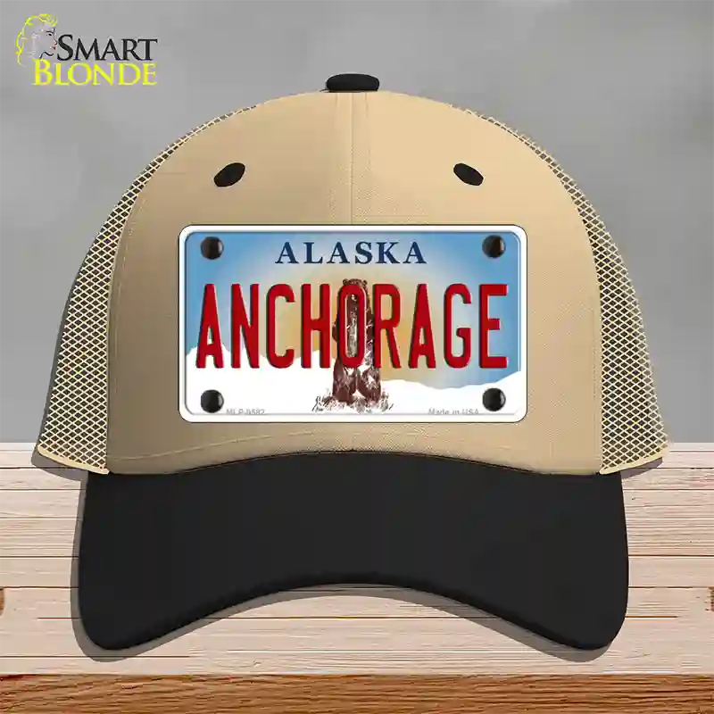 Anchorage Alaska State Novelty License Plate Hat Mesh / Khaki|Black