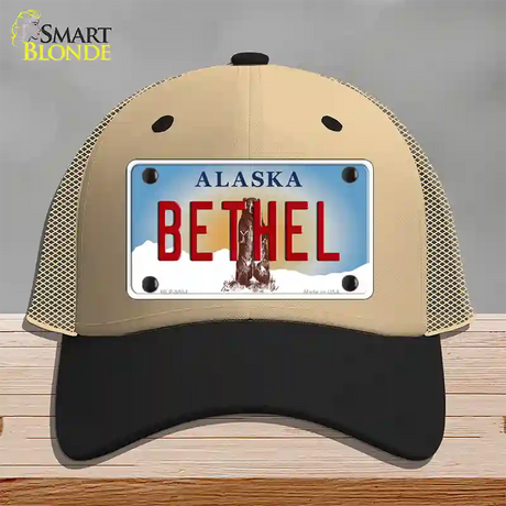 Bethel Alaska State Novelty License Plate Hat Mesh / Khaki|Black