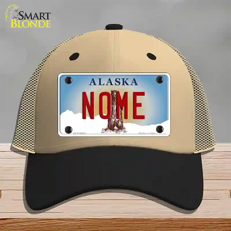 Nome Alaska State Novelty License Plate Hat Mesh / Khaki|Black