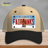 Fairbanks Alaska State Novelty License Plate Hat Mesh / Khaki|Black