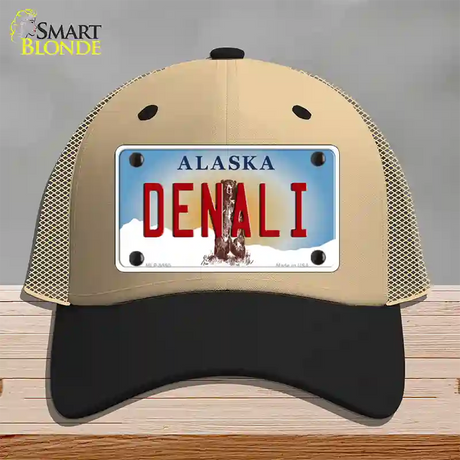 Denali Alaska State Novelty License Plate Hat Mesh / Khaki|Black