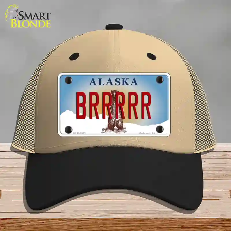 Brrrrr Alaska State Novelty License Plate Hat Mesh / Khaki|Black