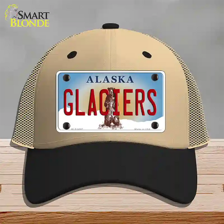 Glaciers Alaska State Novelty License Plate Hat Mesh / Khaki|Black