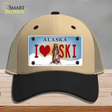 I Love Ski Alaska State Novelty License Plate Hat Mesh / Khaki|Black