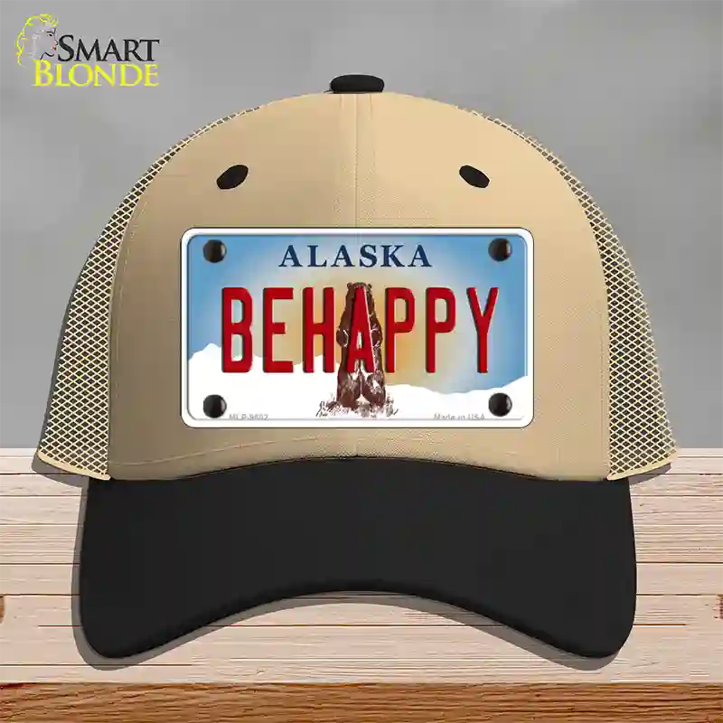 Be Happy Alaska State Novelty License Plate Hat Mesh / Khaki|Black