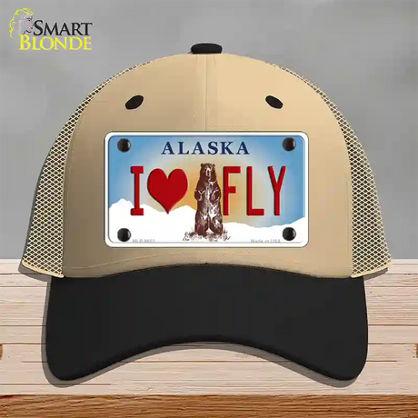 I Love Fly Alaska State Novelty License Plate Hat Mesh / Khaki|Black