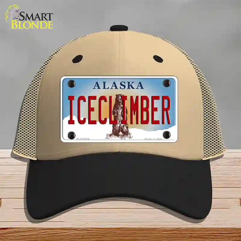 Ice Climber Alaska State Novelty License Plate Hat Mesh / Khaki|Black