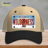 Wilderness Alaska State Novelty License Plate Hat Mesh / Khaki|Black