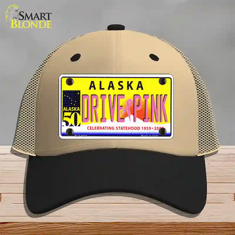 Drive Pink Alaska Novelty License Plate Hat Mesh / Khaki|Black