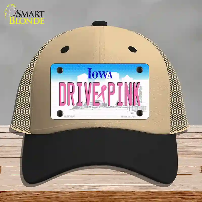 Drive Pink Iowa Novelty License Plate Hat Mesh / Khaki|Black