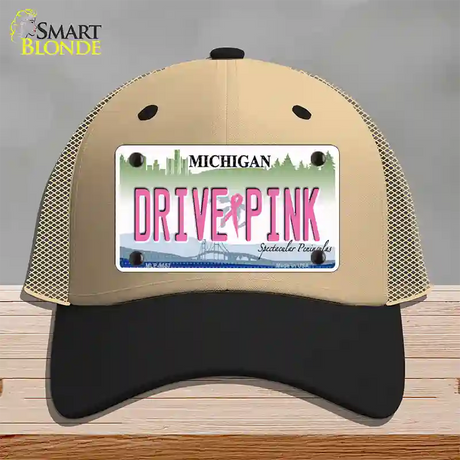 Drive Pink Michigan Novelty License Plate Hat Mesh / Khaki|Black