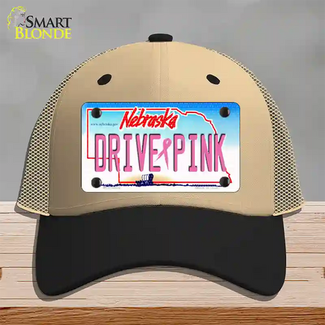 Drive Pink Nebraska Novelty License Plate Hat Mesh / Khaki|Black