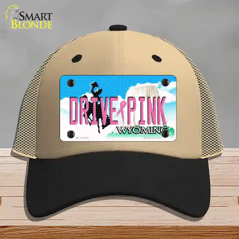 Drive Pink Wyoming Novelty License Plate Hat Mesh / Khaki|Black