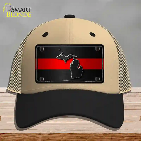 Michigan Thin Red Line Novelty License Plate Hat Mesh / Khaki|Black