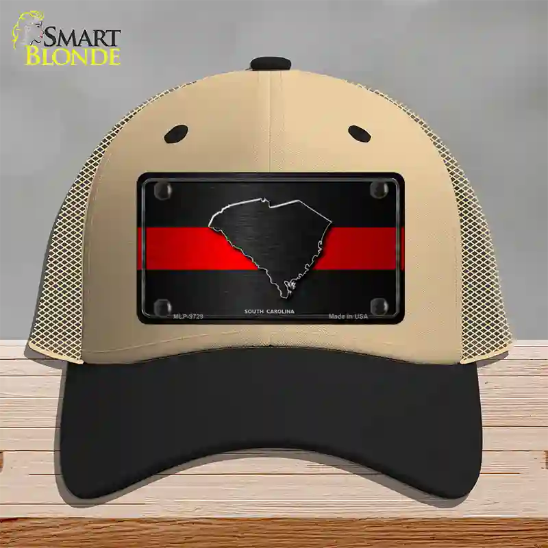 South Carolina Thin Red Line Novelty License Plate Hat Mesh / Khaki|Black