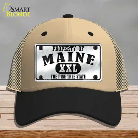 Property Of Maine Novelty License Plate Hat Mesh / Khaki|Black