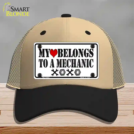 Heart Belongs To Mechanic Novelty License Plate Hat Mesh / Khaki|Black