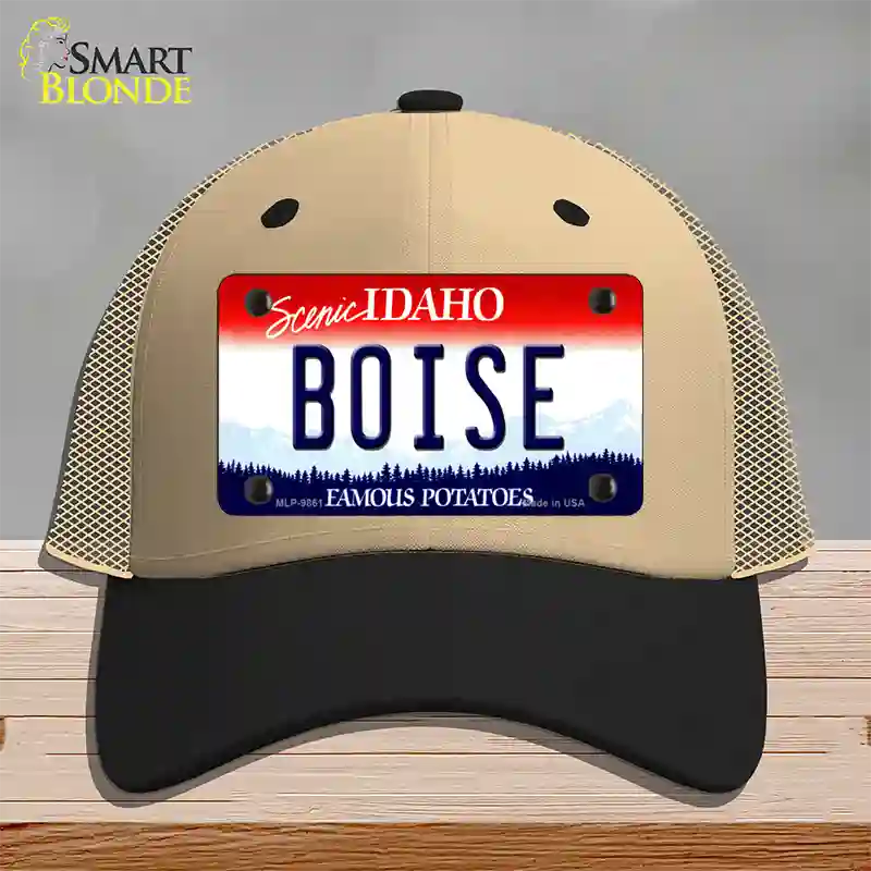 Boise Idaho Novelty License Plate Hat Mesh / Khaki|Black