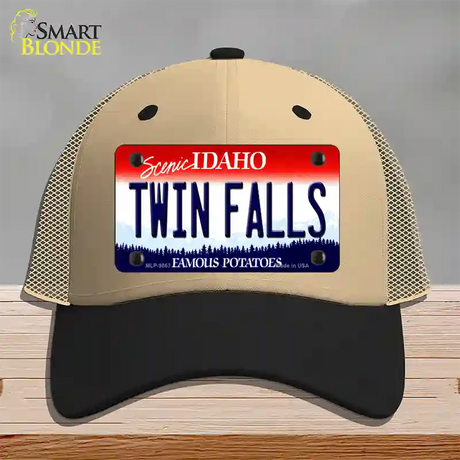 Twin Falls Idaho Novelty License Plate Hat Mesh / Khaki|Black