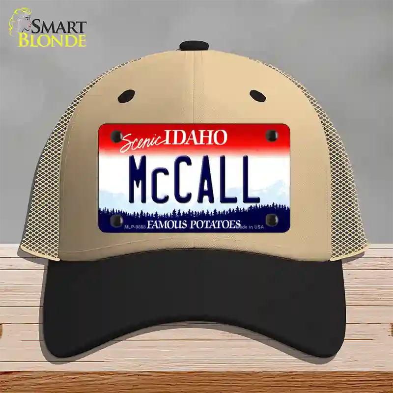 McCall Idaho Novelty License Plate Hat Mesh / Khaki|Black