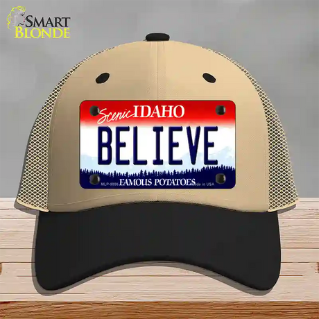 Believe Idaho Novelty License Plate Hat Mesh / Khaki|Black