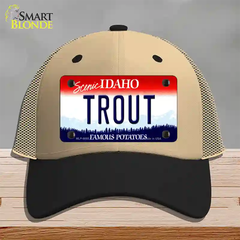 Trout Idaho Novelty License Plate Hat Mesh / Khaki|Black