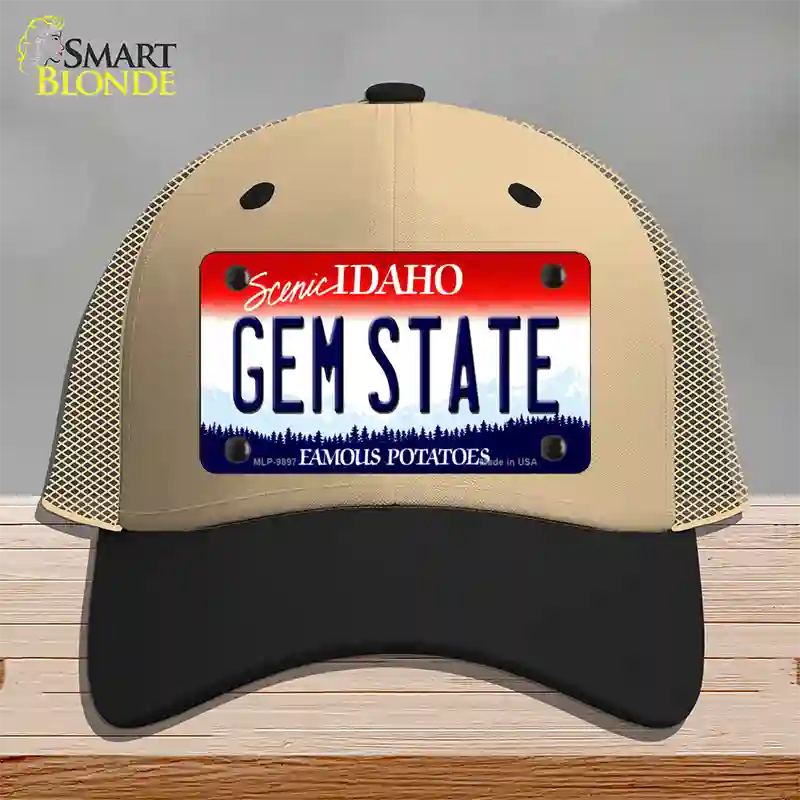 Gem State Idaho Novelty License Plate Hat Mesh / Khaki|Black