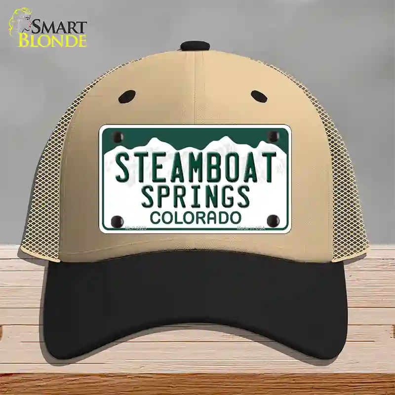 Steamboat Springs Colorado Novelty License Plate Hat Mesh / Khaki|Black