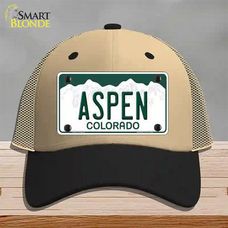 Aspen Colorado Novelty License Plate Hat Mesh / Khaki|Black