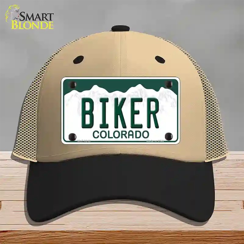 Biker Colorado Novelty License Plate Hat Mesh / Khaki|Black