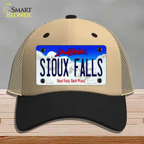 Sioux Falls South Dakota Novelty License Plate Hat Mesh / Khaki|Black