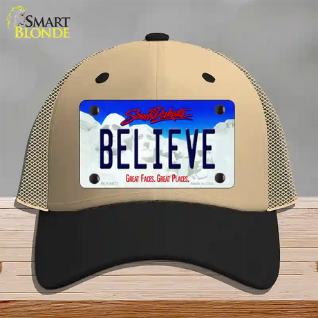 Believe South Dakota Novelty License Plate Hat Mesh / Khaki|Black