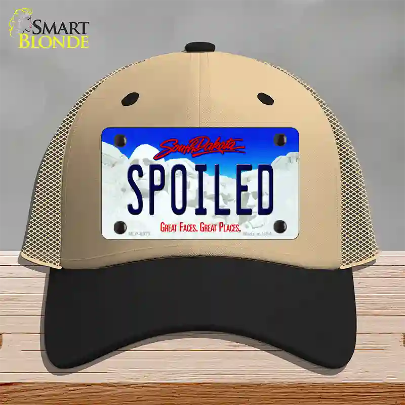 Spoiled South Dakota Novelty License Plate Hat Mesh / Khaki|Black